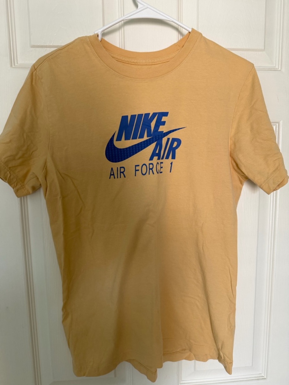 Nike Air Force 1 Graphic Tee - Tan  with Blue Logo Mens Small